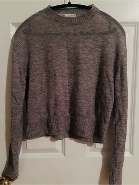 Zara Marled Light Gray Crewneck Sweater